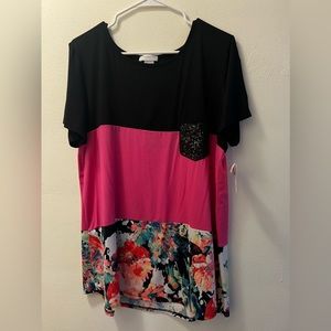 NEW Chic Soul Pink, floral, sequin top!